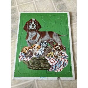 Vintage Playskool Frame Tray Puzzle Mother dog puppies Golden Press No‎ 80-11A